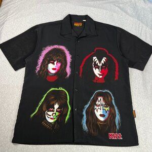 Vintage 2001 Kiss Solo Faces Button Up Rock Band Shirt Men's Size XL Made in USA
